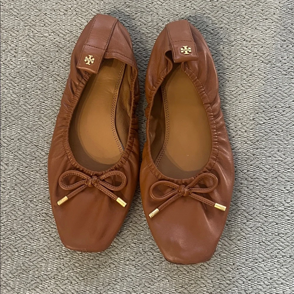 TORY BURCH Brown Leather Ballet Flats 8